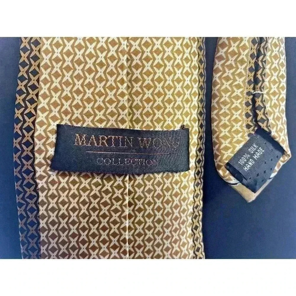 MARTIN WONG MENS TIE COPPER GOLD BROWN IVORY BLACK - 4x67 - Picture 6 of 8